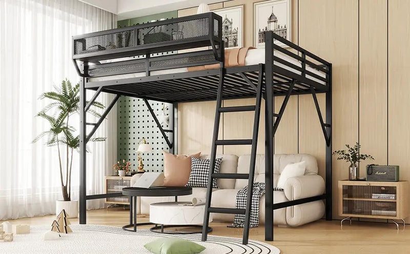 Full Size Loft Bed with Ladder and Storage Shelves by HouseOfZazla