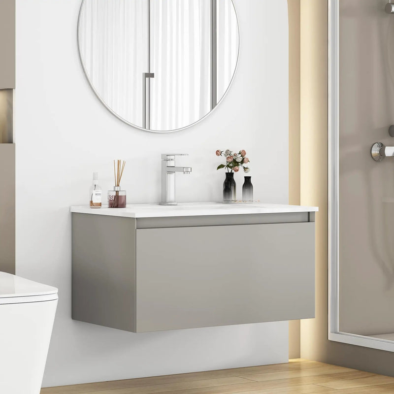 32-Inch Wall-Mounted Bathroom Vanity with Soft-Close Drawer by HouseOfZazla