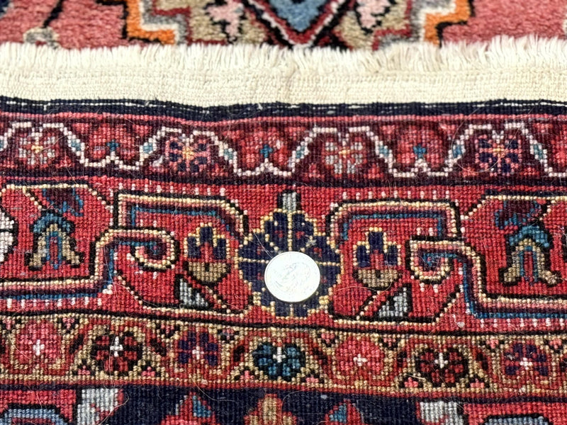 Persian Rug 3x5, Jozan Sarouk Rug, Navy Blue and Coral, Medallion Rug, Semi Antique by Jewel Rugs