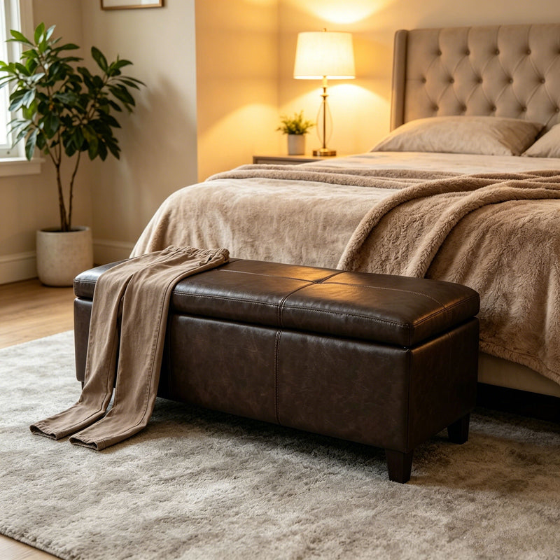 Rectangle Storage Ottoman Bench For Living Room - Brown by HouseOfZazla