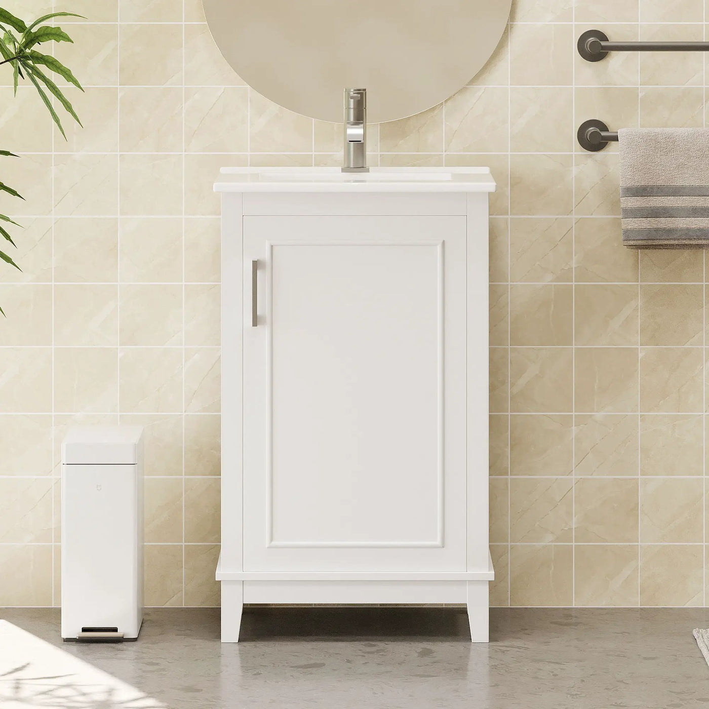 Modern Small Bathroom Vanity Cabinet With Ceramic Basin, Ample Storage, 1 Soft Close Door by Unique Piece Furniture