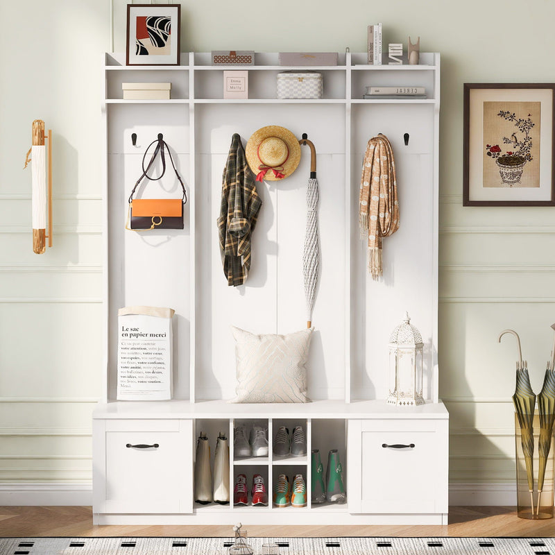 5 In 1 Entryway Bench With Coat Rack, 7 Sturdy Hooks, 2 Spacious Drawers And Adjustable Shelves by HouseOfZazla