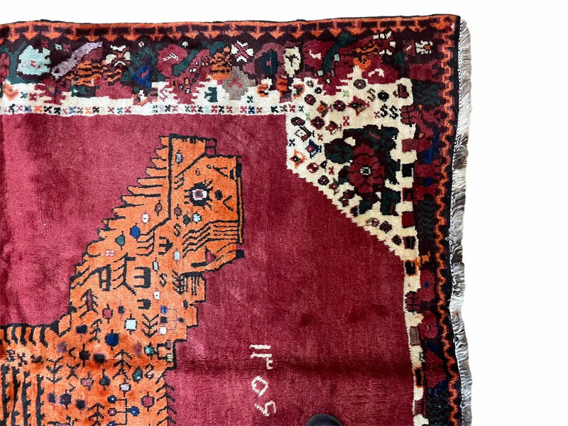 5 X 6 Handmade Rug Zagros Quality Wool Rug Lion Organic Dyes Red Leopard Tribal by Jewel Rugs