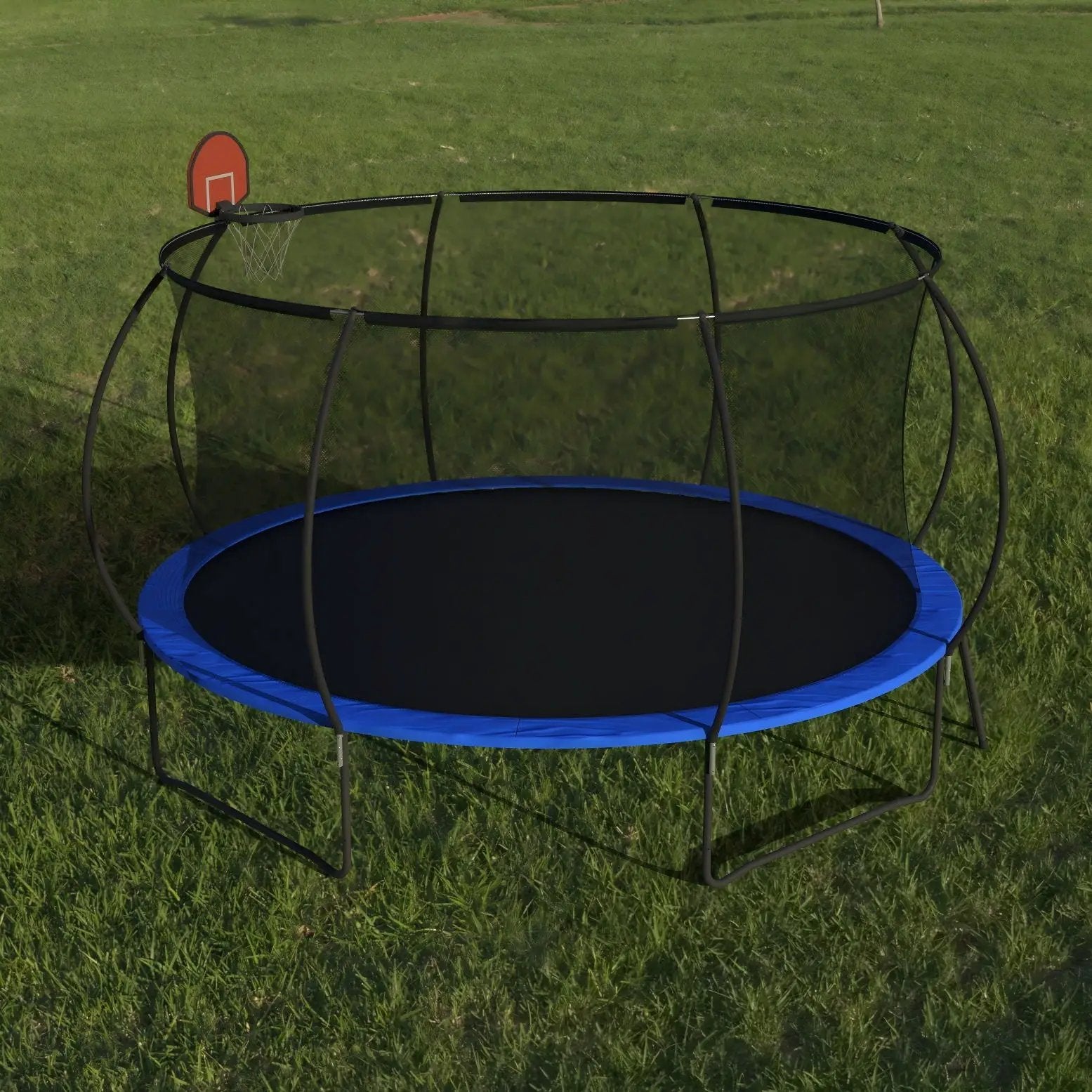 Pumpkin 14 Ft Outdoor Trampoline With Basketball Hoop Enclosure Net Ladder And Metal - Black / Blue by HouseOfZazla