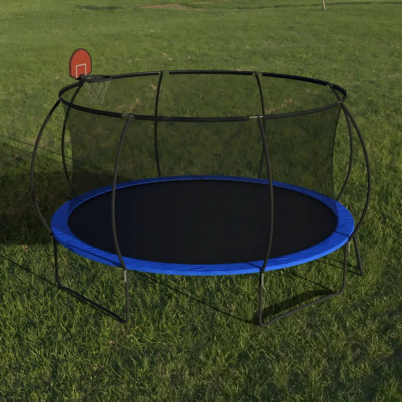 Pumpkin 14 Ft Outdoor Trampoline With Basketball Hoop Enclosure Net Ladder And Metal - Black / Blue by HouseOfZazla
