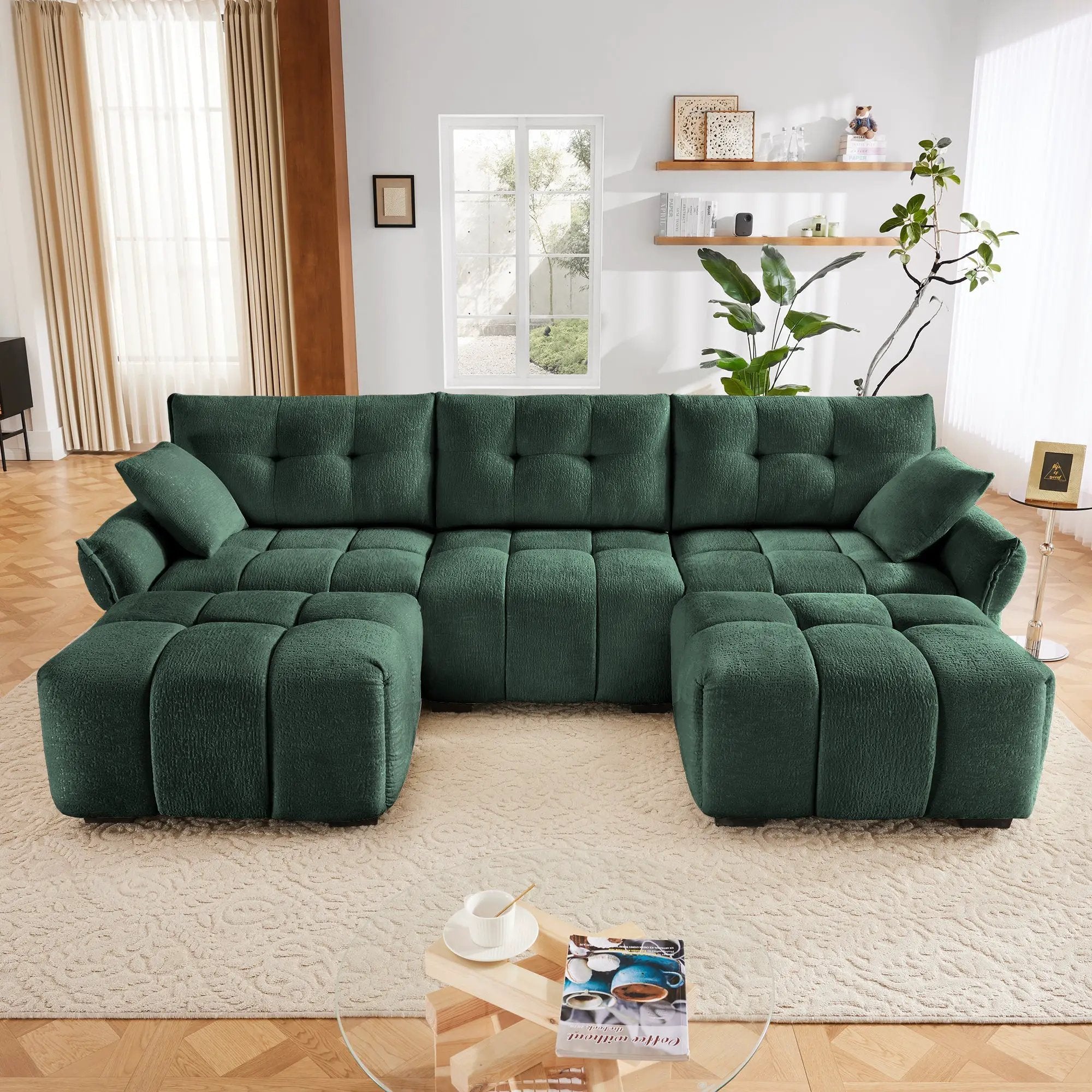 3 Seater Sofa Set With Ottoman And Throw Pillows by HouseOfZazla