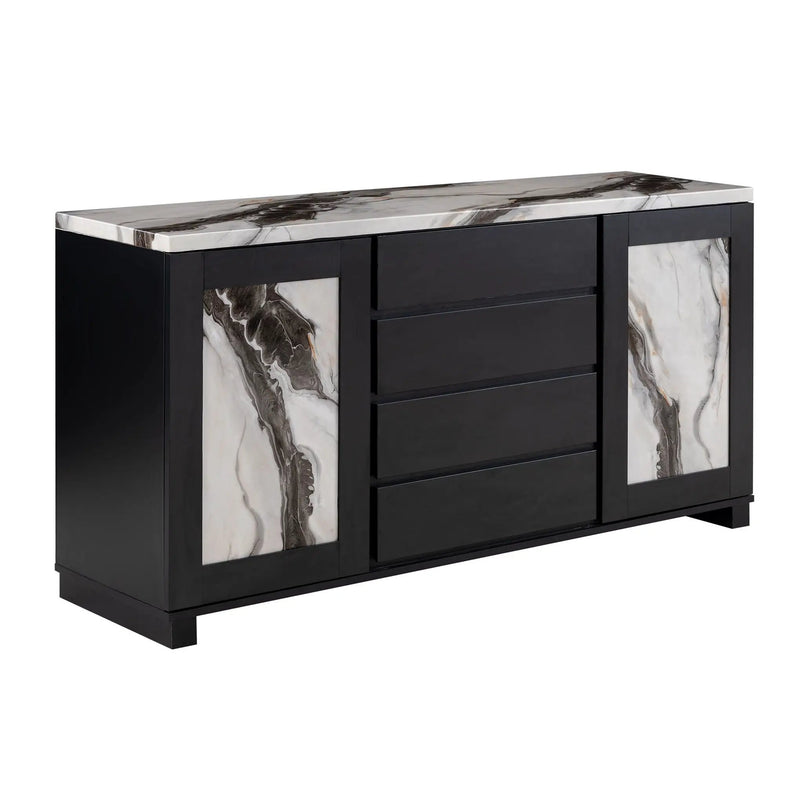 Stacey - Buffet With Storage Drawers And Marble Detailing - Black / Marble by Unique Piece Furniture
