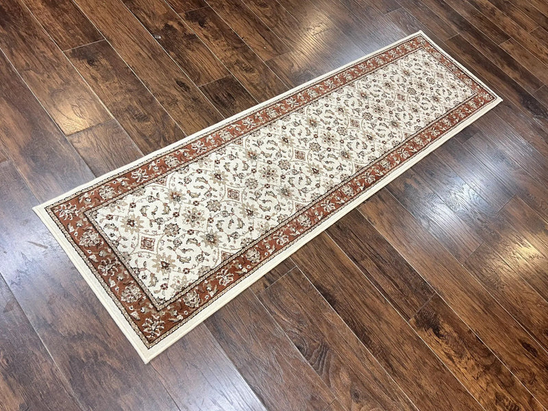 Runner Rug 2 x 7.6, Skinny Runner, Oriental Rug for Hallway, Ivory & Rust Red, Floral Allover by Jewel Rugs