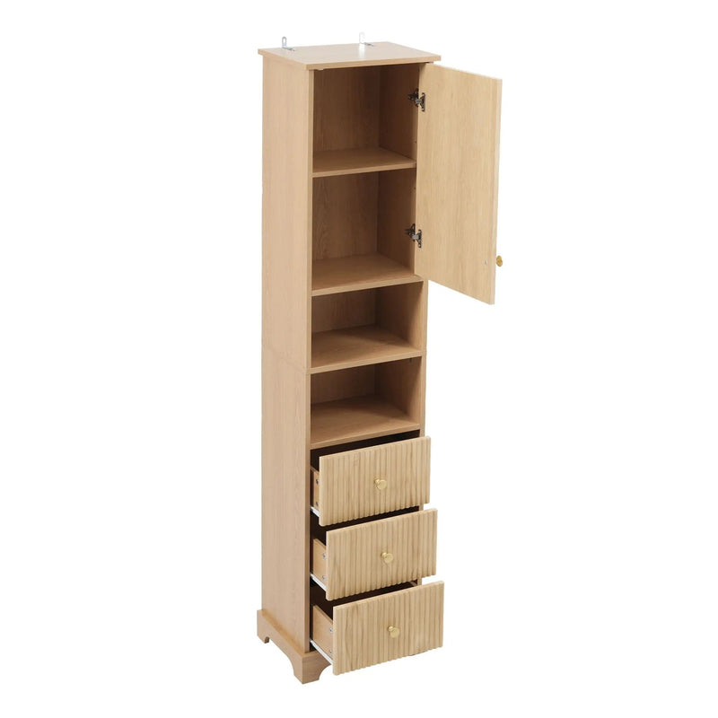 Tall Bathroom Cabinet With 1 Door, 3 Drawers, Open Storage - Wood by HouseOfZazla