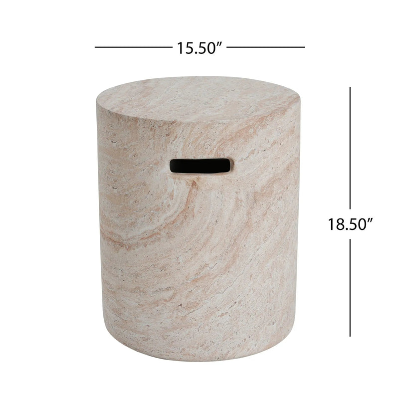 Modern Concrete Side Table With Travertine, Indoor / Outdoor Use - Beige by HouseOfZazla