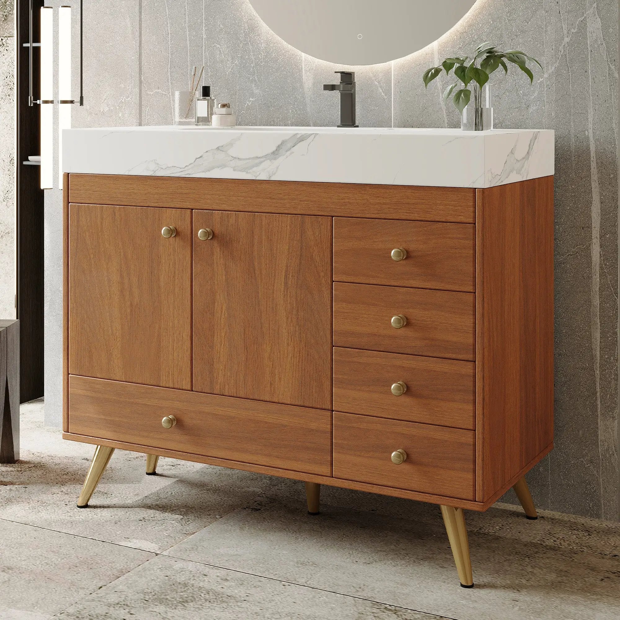 36" Freestanding Bathroom Vanity with Faux Marble Top by HouseOfZazla