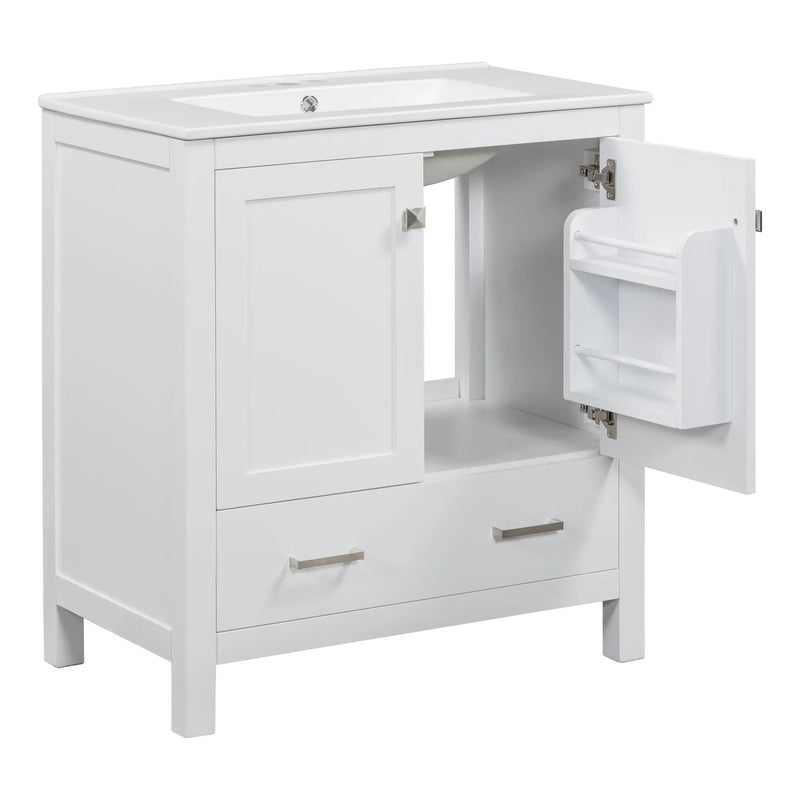 Bathroom Vanity With Single Sink, Combo Cabinet Undermount Sink, Bathroom Storage Cabinet With Two Doors And A Drawer, Soft Closing, Multifunctional Storage, Solid Wood Frame by HouseOfZazla