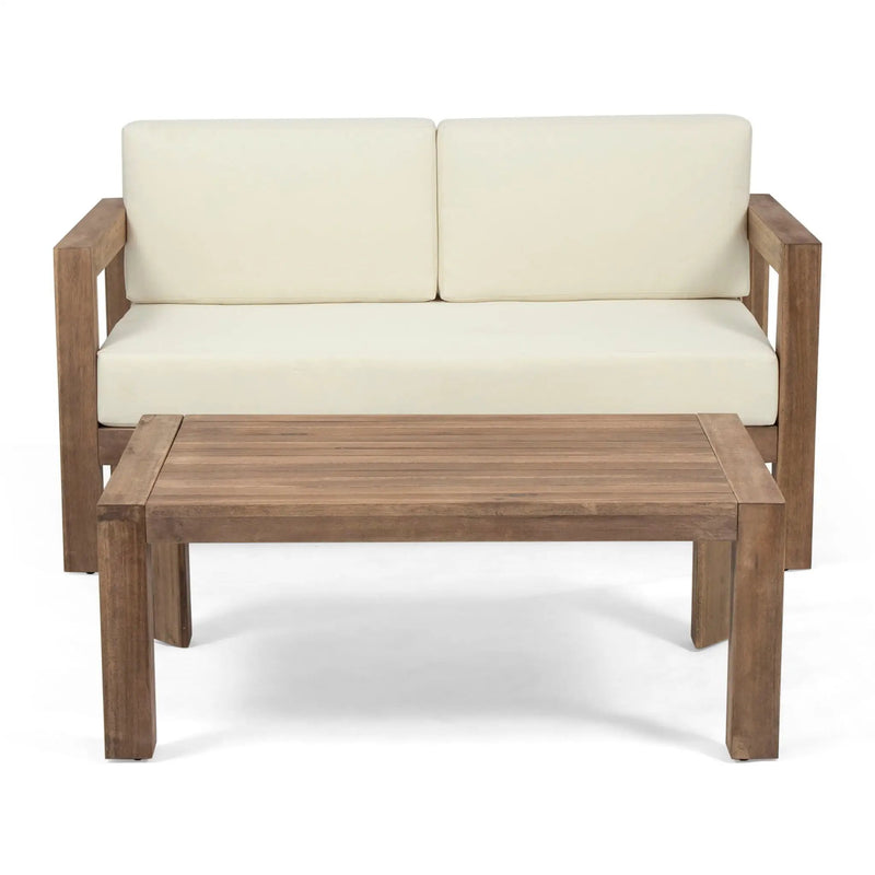 2 Piece Patio Set With Open-Back Loveseat And Coffee Table - Beige / Brown by HouseOfZazla