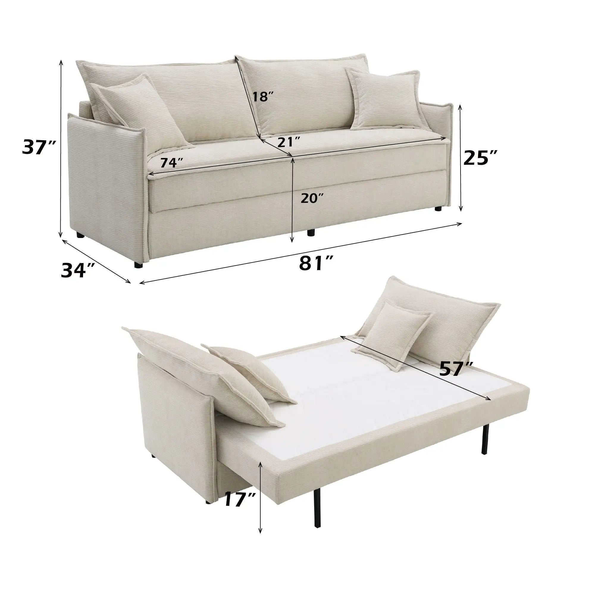 Elisea - Sleeper Sectional Sofa With 2 Toss Pillows - Beige by Unique Piece Furniture