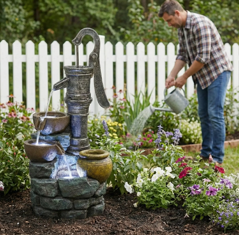 32'' H Large Outdoor Fountain with Vintage Pump by HouseOfZazla