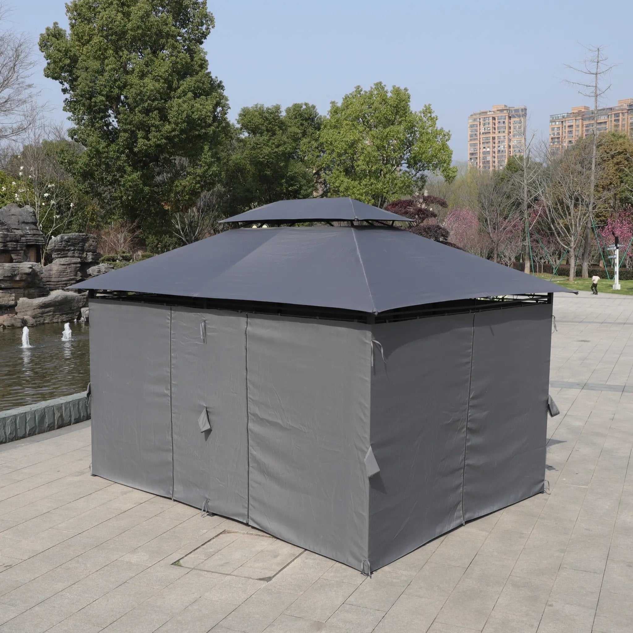 13x10 Ft Outdoor Patio Gazebo Canopy Tent with Ventilated Double Roof and Side Wall by HouseOfZazla