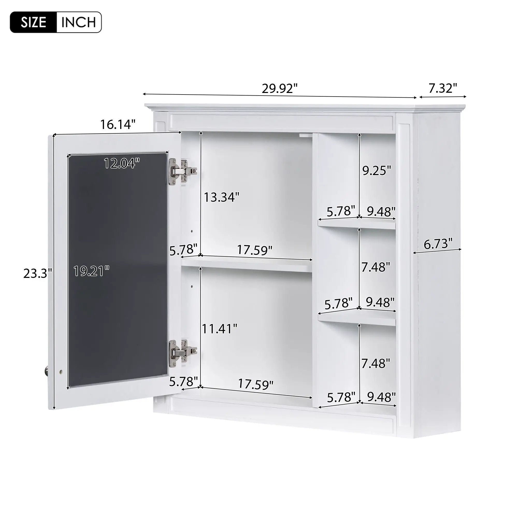 Wall Mounted Medicine Cabinet With Mirror And 3 Open Shelves by Unique Piece Furniture