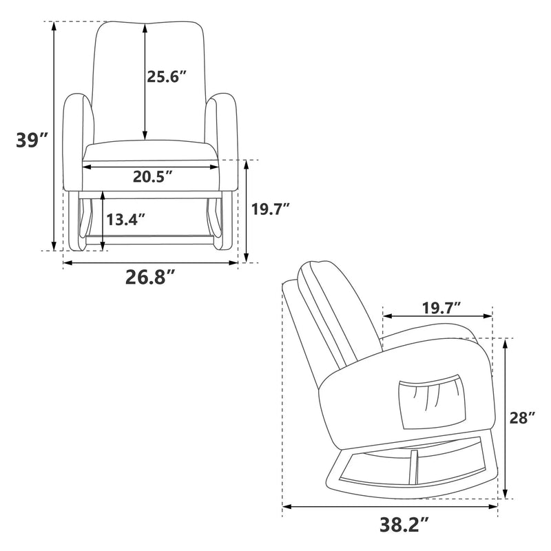 Modern Accent Rocker Armchair With Side Pocket, Upholstered High Back by Unique Piece Furniture