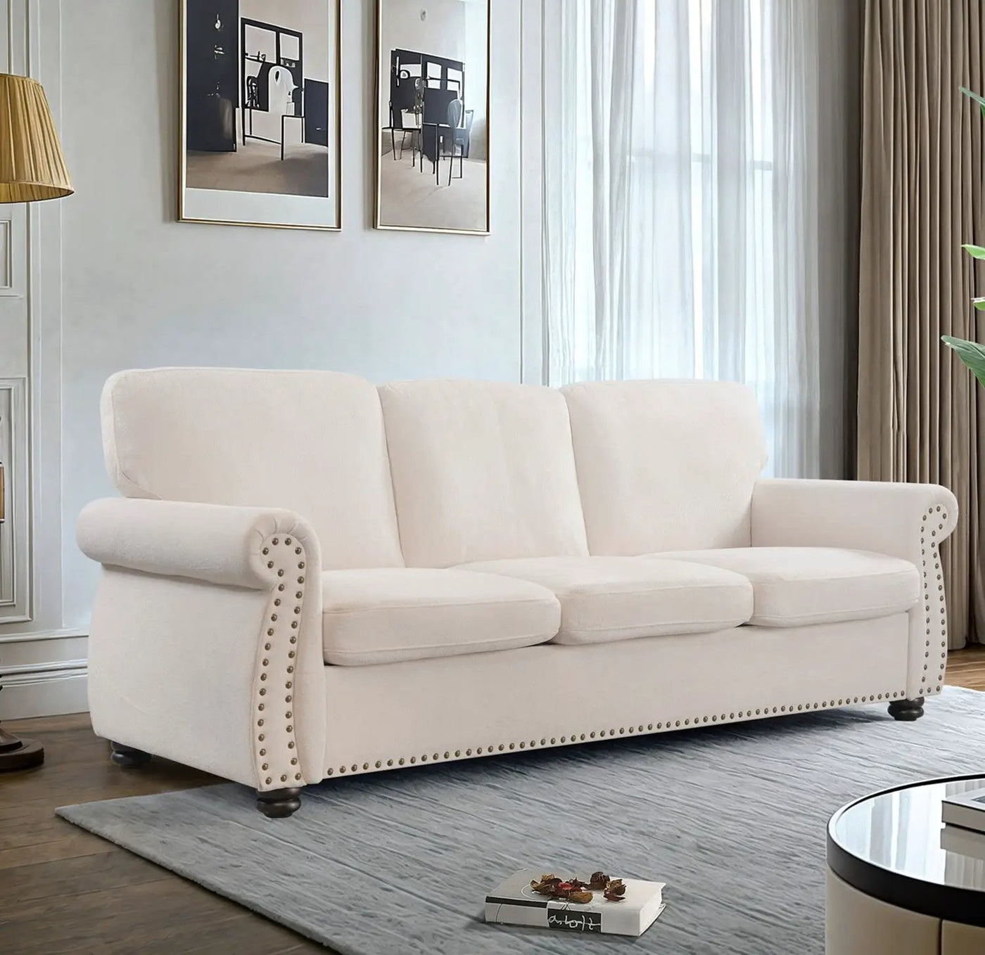 Soft Sofa, Upholstered 3 Seater Couch With High Density Foam, Loose Back Cushions And Turned Legs by Unique Piece Furniture