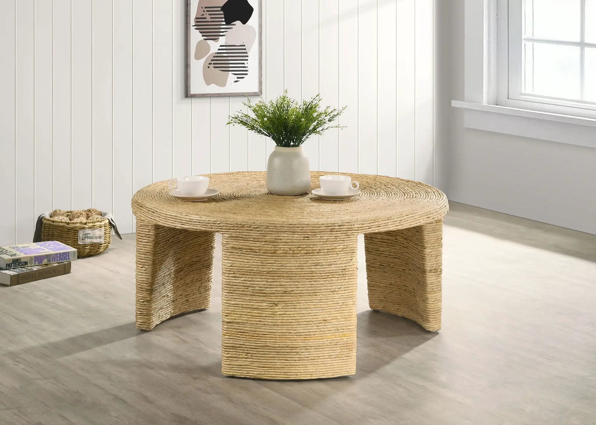 Artina Woven Rattan Round Coffee Table Natural Brown by Unique Piece Furniture