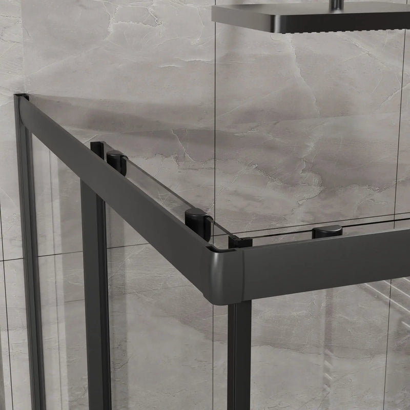 Corner Shower Enclosure, Sliding Door - Matte Black by HouseOfZazla