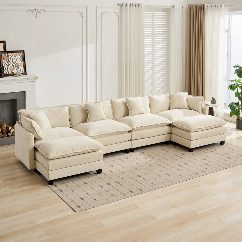 Cloud 4 Seats Sofa (Ottoman is not included) with Chenille Fabric in Beige by BLAKHOM