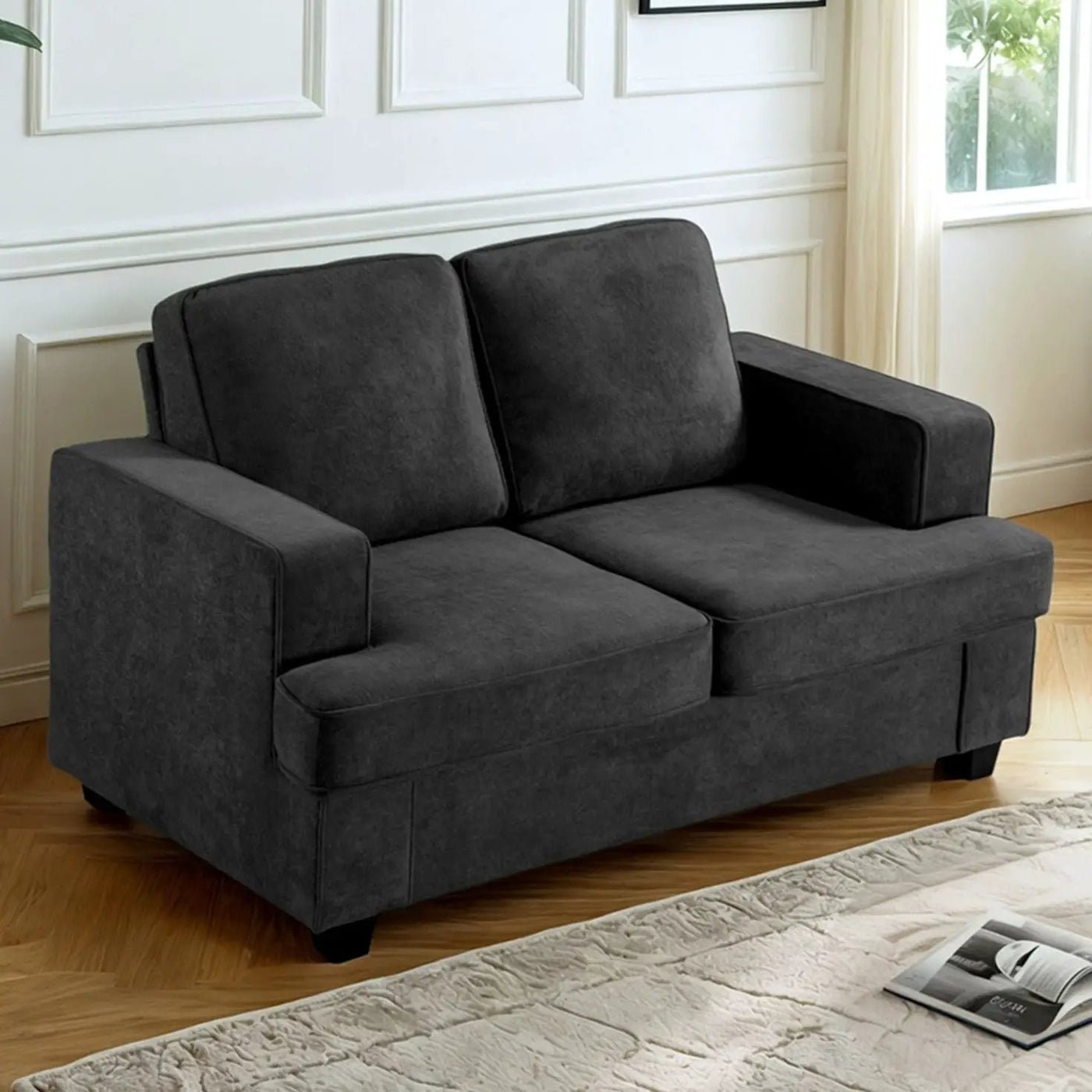 Modern Loveseat, Comfortable 2 Seater Couch With Deep Seating, Loose Back Cushions, Wide Arms by Unique Piece Furniture