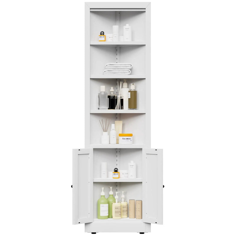 Tall Corner Storage Cabinet With 2 Doors, 5-Tier With Adjustable Shelves, Freestanding - White by HouseOfZazla