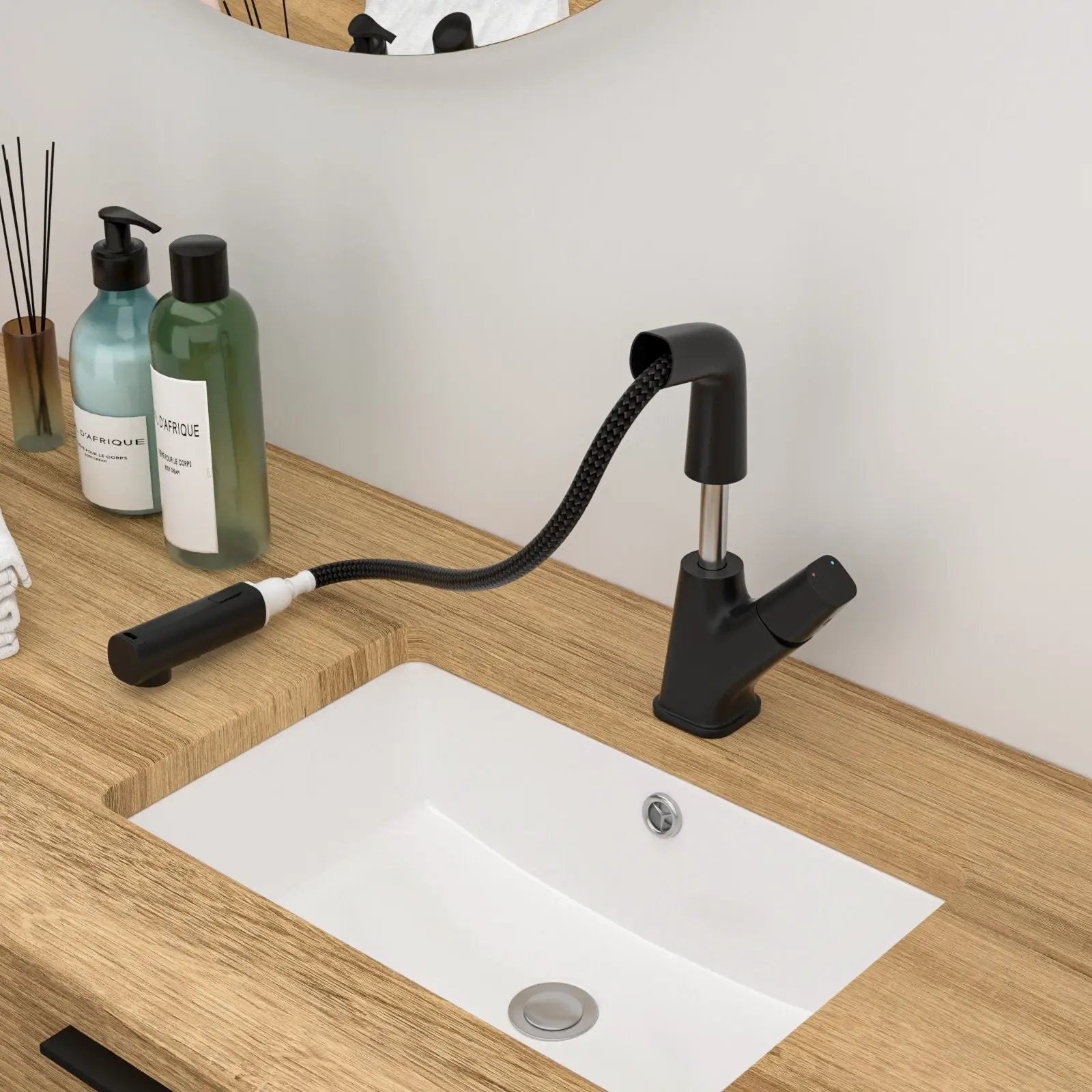 Pull Down Bathroom Sink Faucet With Three Water Modes And Construction - Matte Black by HouseOfZazla
