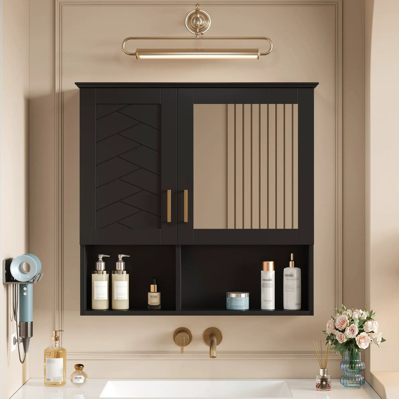 2 In 1 Wall-Mounted Mirror Cabinet With Adjustable Shelves, Soft-Close Doors, High-Definition Mirror & Storage by Unique Piece Furniture