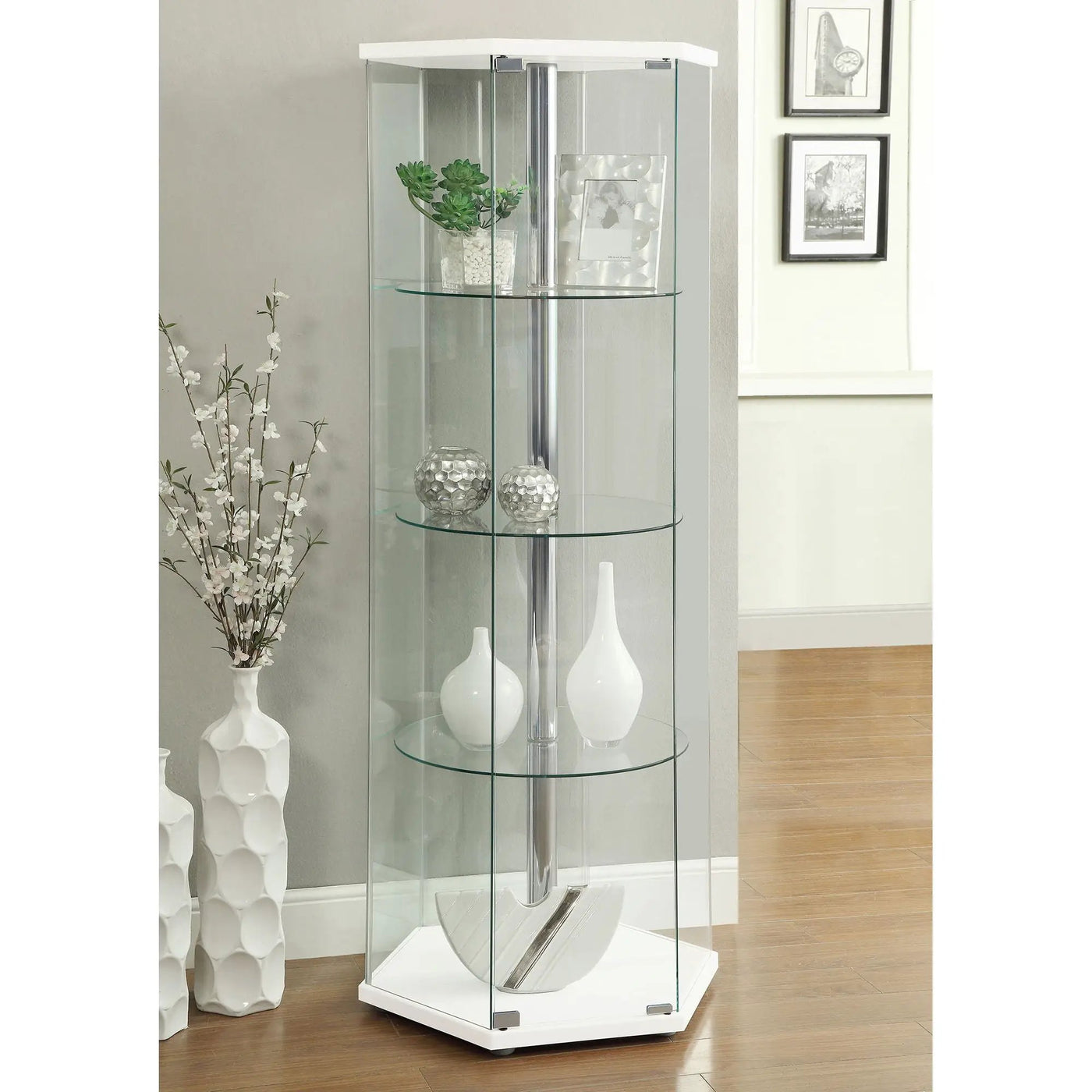 Tenley - 4 Shelf Curio Cabinet With Hexagonal Design by HouseOfZazla