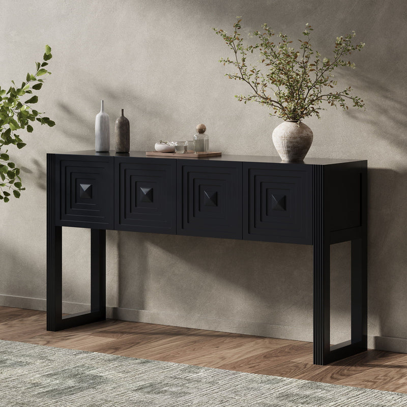 Geometric Carved Console Table With 3 Soft Close Drawers by HouseOfZazla