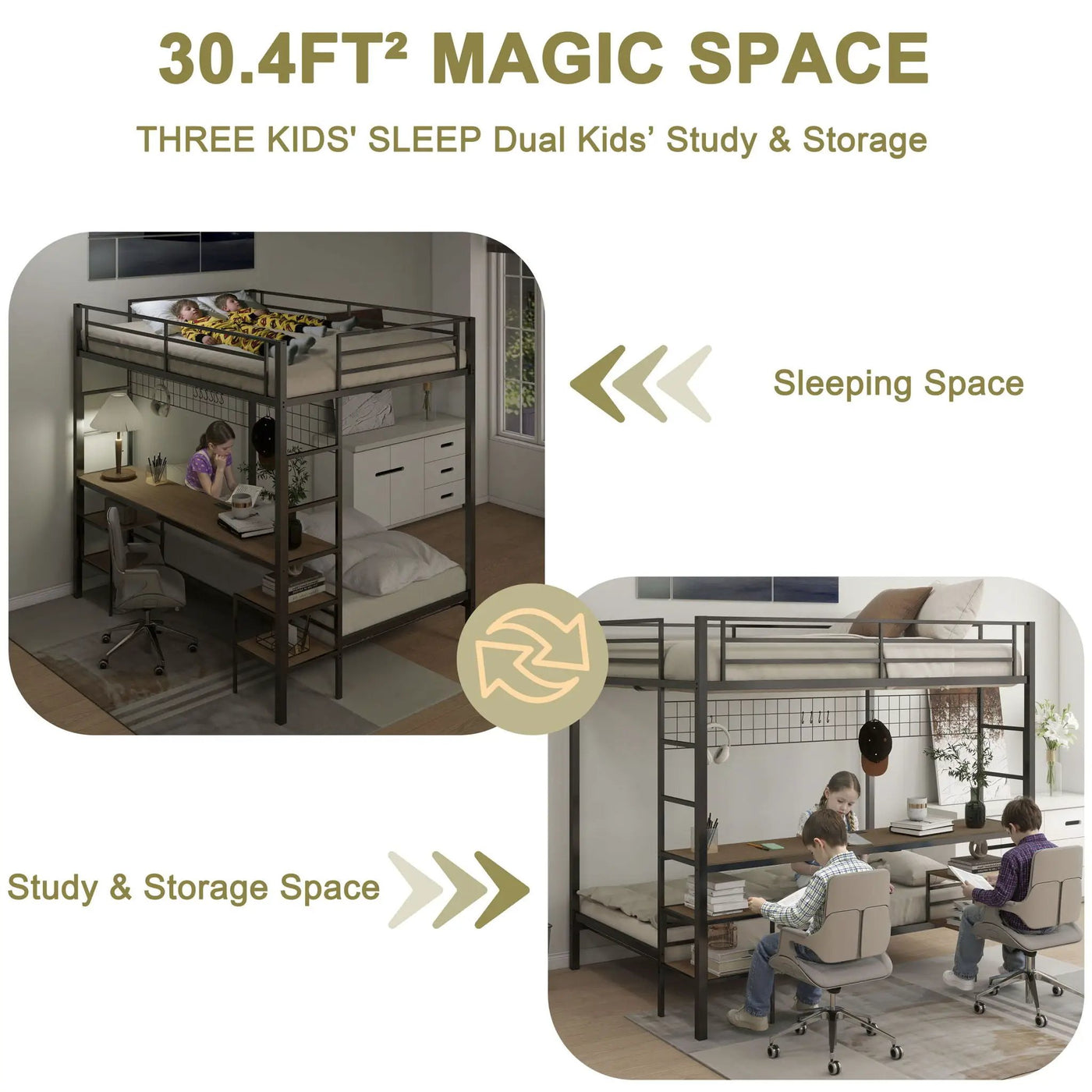 Ethan - Bunk Bed With Desk, Charging Station, Storage Shelves by HouseOfZazla