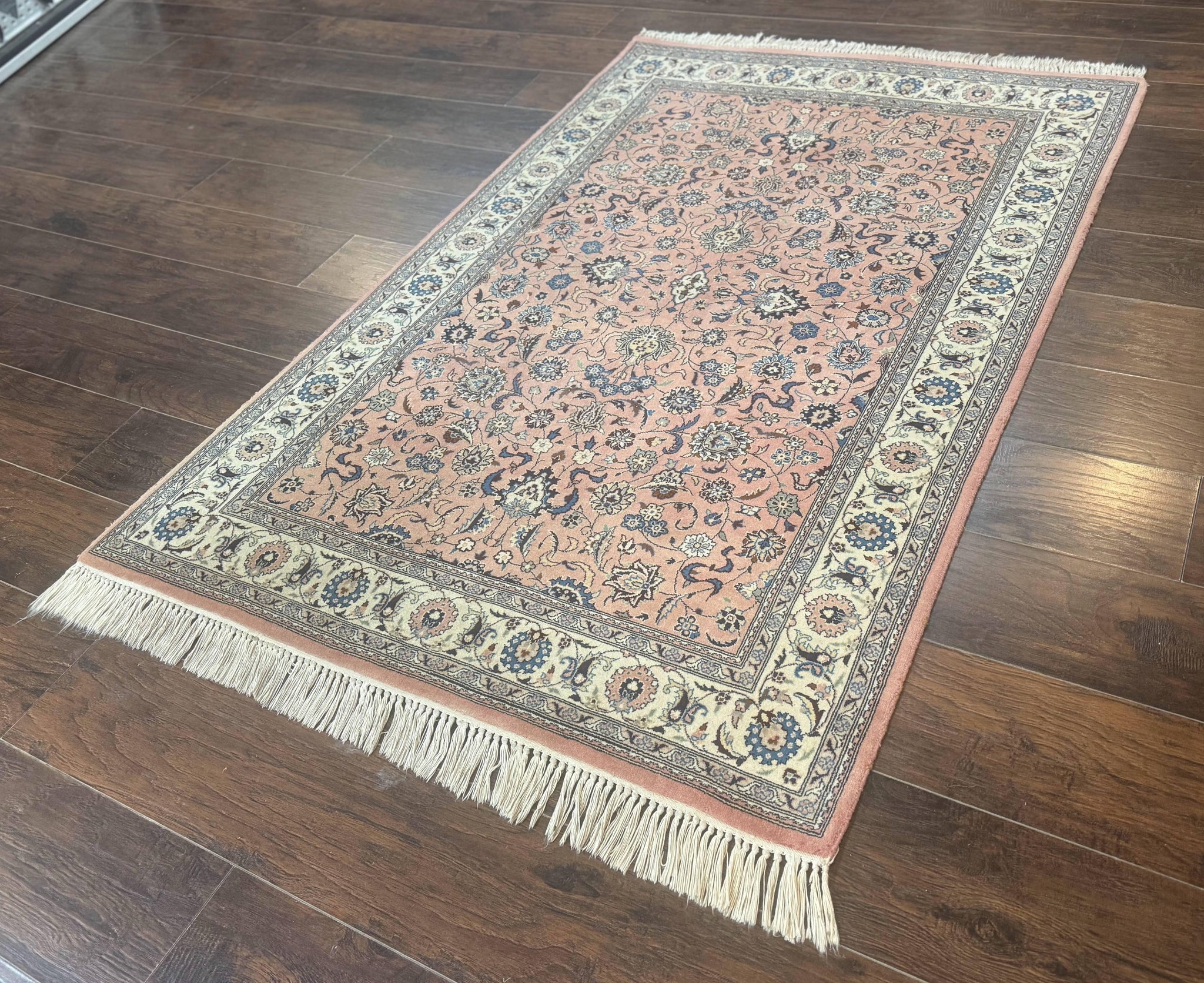 Pak Persian Rug 4x6, Pink and Cream, Very Fine 225 KPSI, Handmade Wool Oriental Carpet by Jewel Rugs