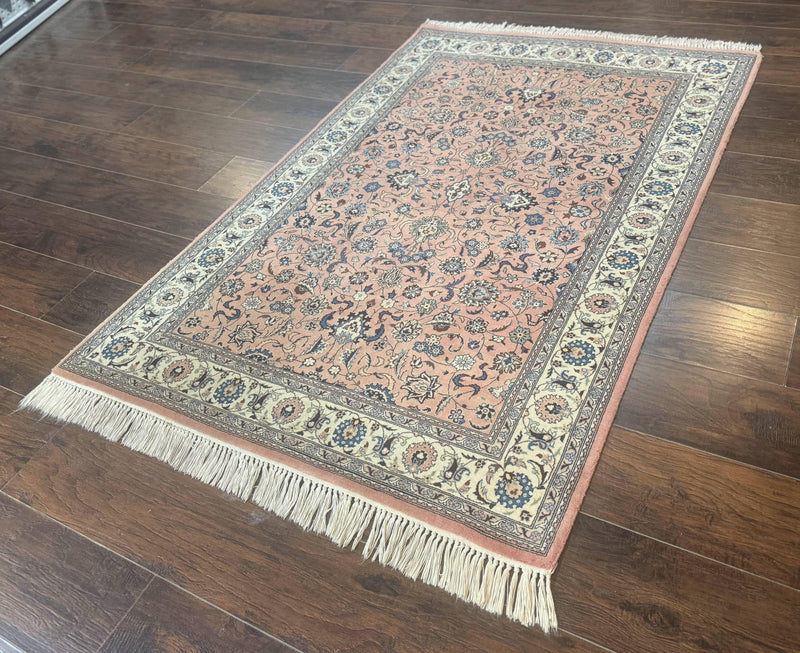 Pak Persian Rug 4x6, Pink and Cream, Very Fine 225 KPSI, Handmade Wool Oriental Carpet by Jewel Rugs