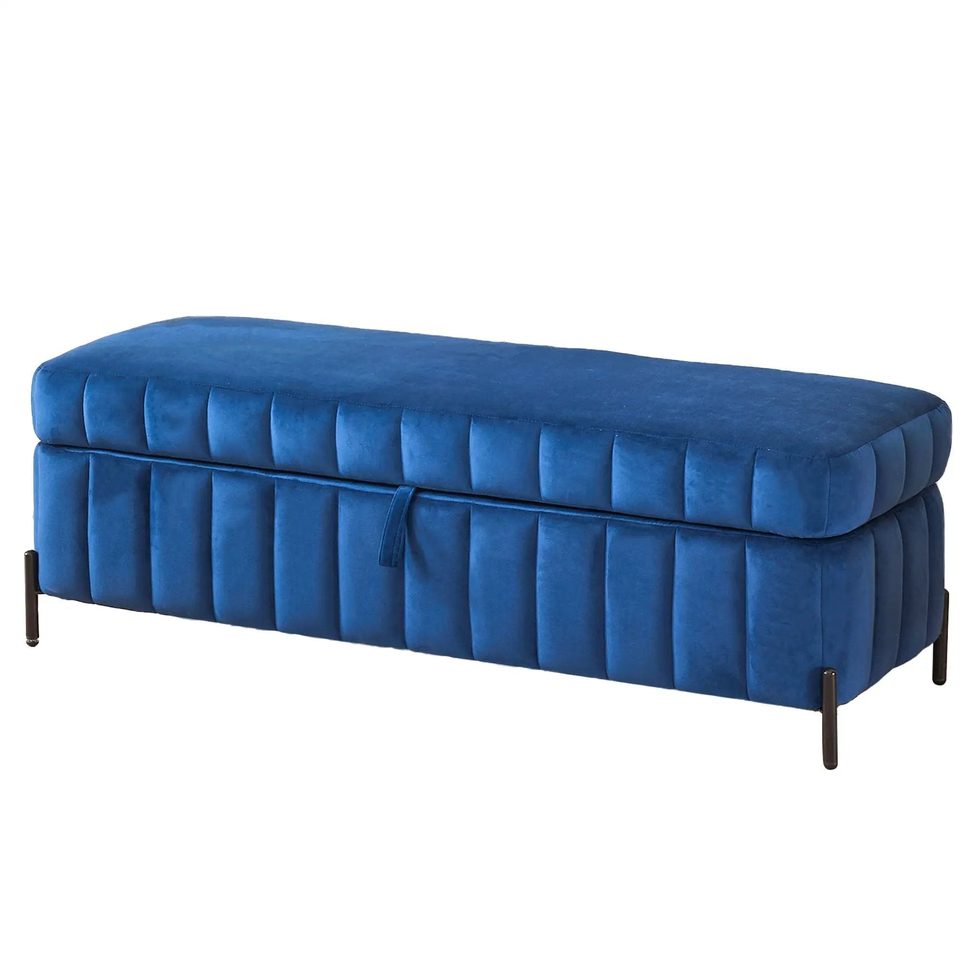 Wide Upholstered Storage Soft Bench Ottoman With Metal Legs by HouseOfZazla