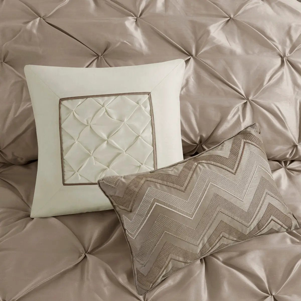 7 Piece Tufted Comforter Set Taupe Queen by HouseOfZazla