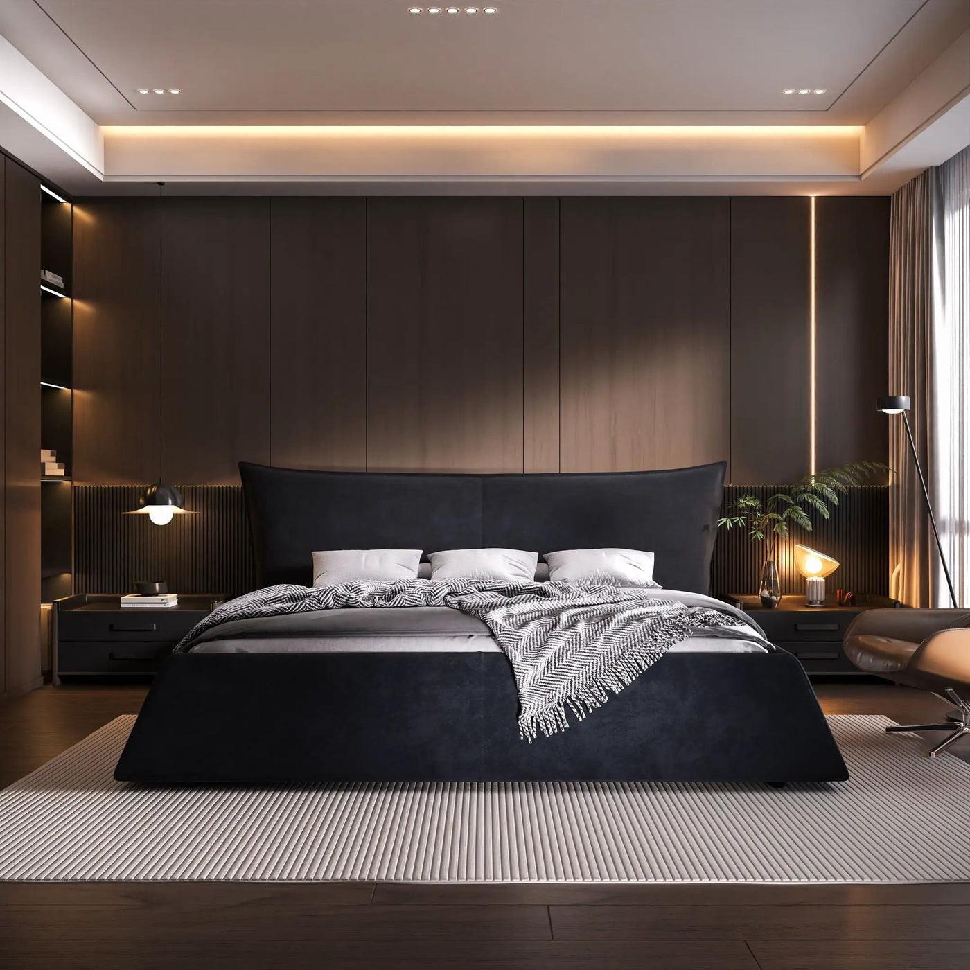 Upholstered Platform Bed With Special Shaped Headboard by HouseOfZazla