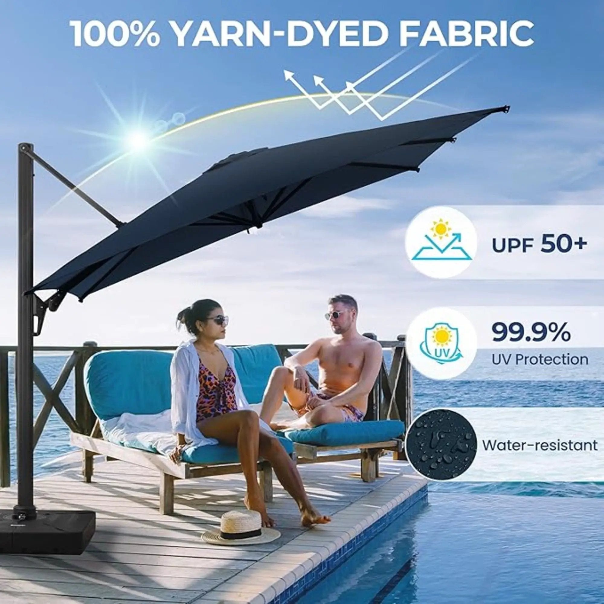 Round Cantilever Patio Umbrella With 360 Rotation & Infinite Tilt Adjustment by HouseOfZazla
