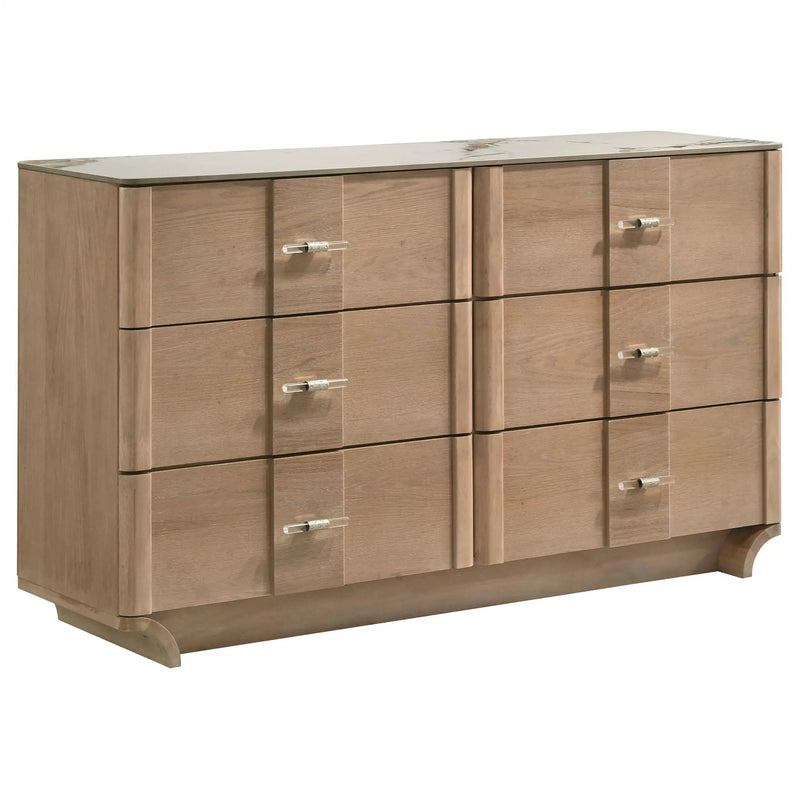 Leanne 6-drawer Sinter Stone Top Dresser Cabinet Light Oak by Unique Piece Furniture