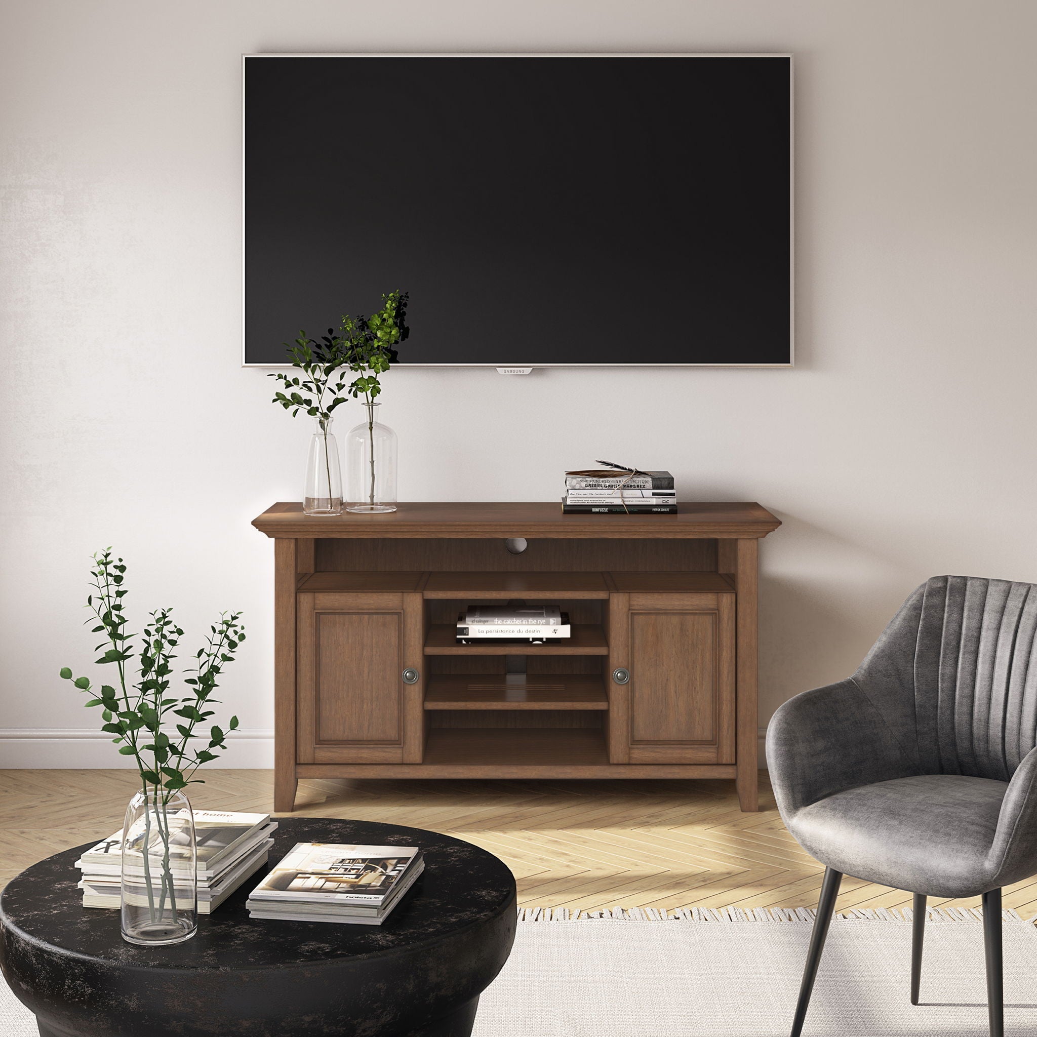 Amherst - TV Media Stand - Rustic Natural Aged Brown by HouseOfZazla