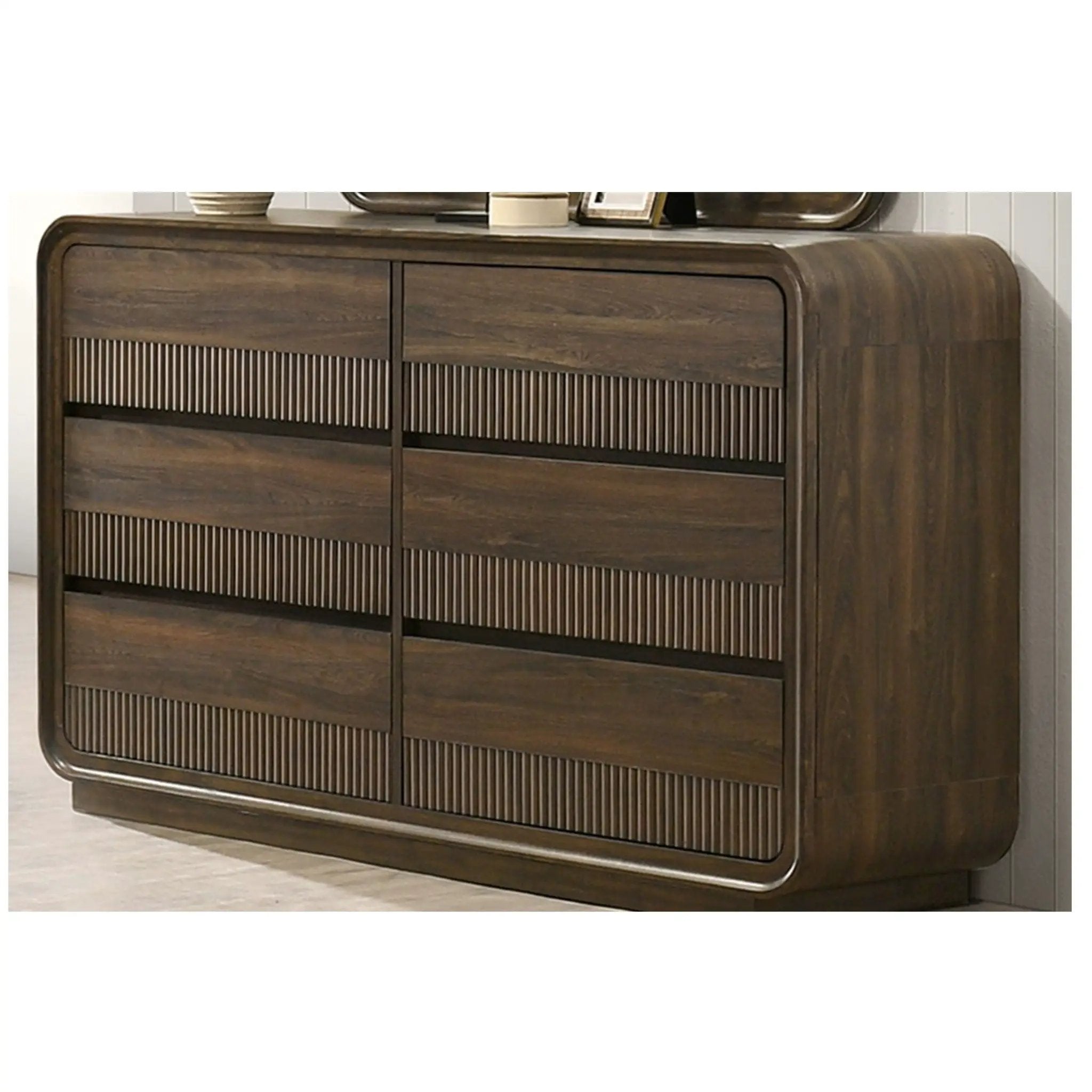 Flair Rounded Edges 1 Piece Dresser, 6 Drawer Storage Bedroom Furniture - Brown by Unique Piece Furniture