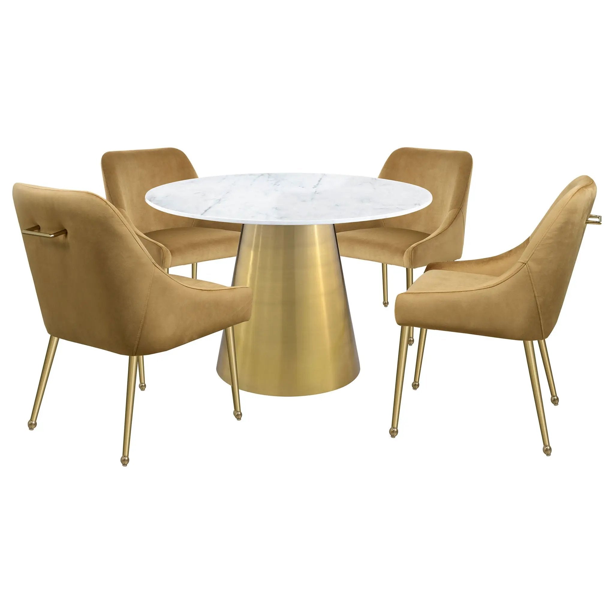 Ambrose Round 50-inch Marble Top Dining Table Brushed Gold by Unique Piece Furniture