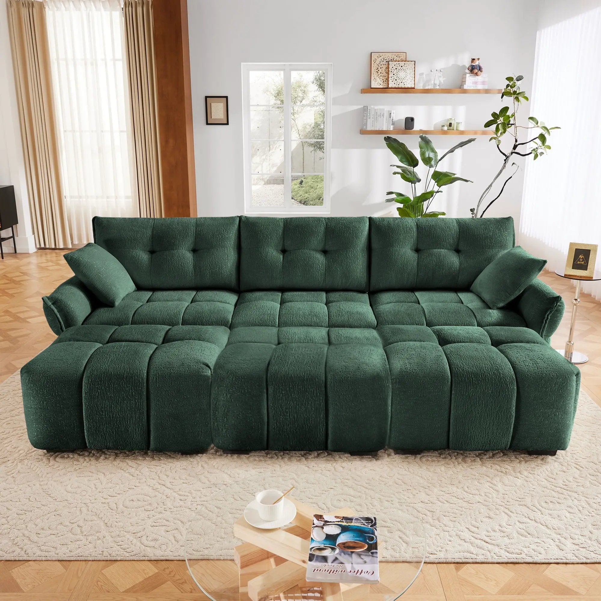 Sofa Set With Ottoman And Pillows, Textured, High Resilience Cushions by HouseOfZazla