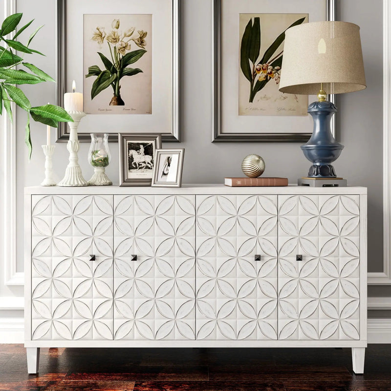Accent Cabinet 4 Door Wooden Cabinet Sideboard Buffet Server Cabinet Storage Cabinet, For Living Room, Entryway, Hallway, Office, Kitchen And Dining Room - White Wash by HouseOfZazla