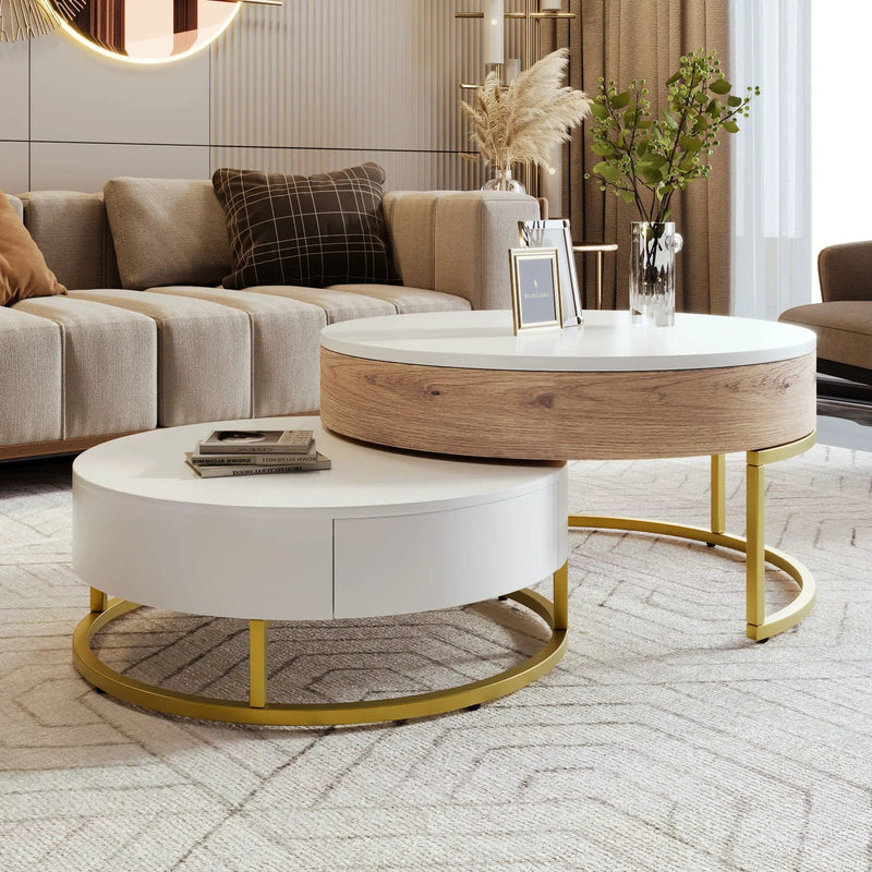 Modern Round Lift-Top Nesting Coffee Tables With 2 Drawers by Unique Piece Furniture