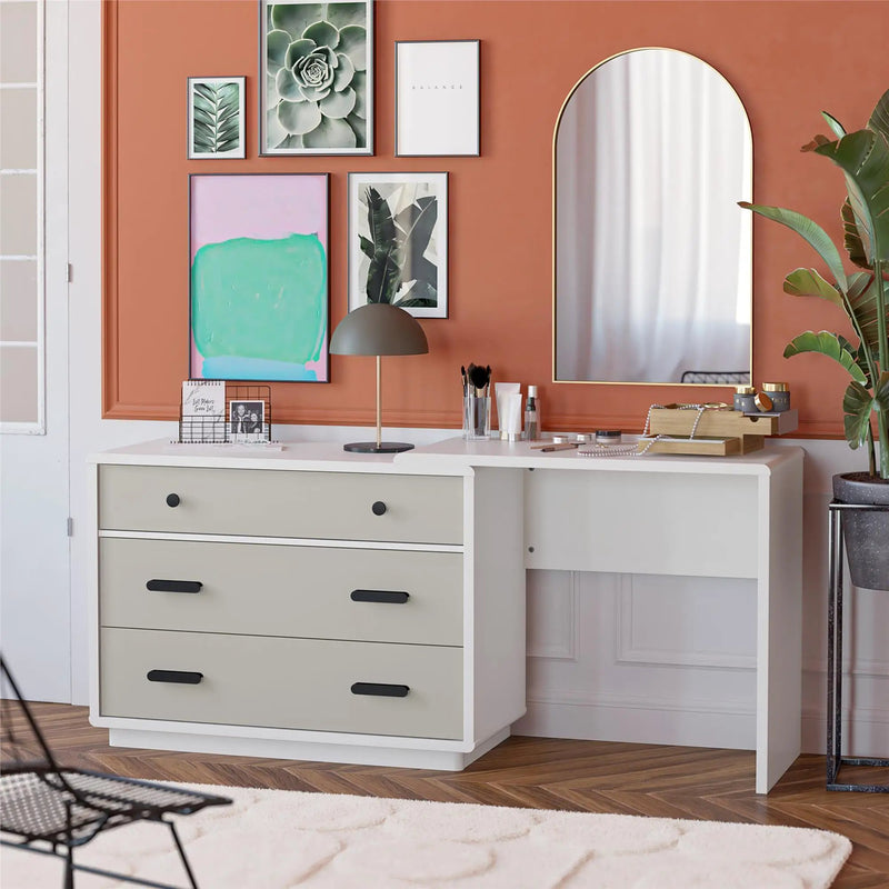 Valencia - 3 Drawer Dresser And Desk - Taupe by Unique Piece Furniture