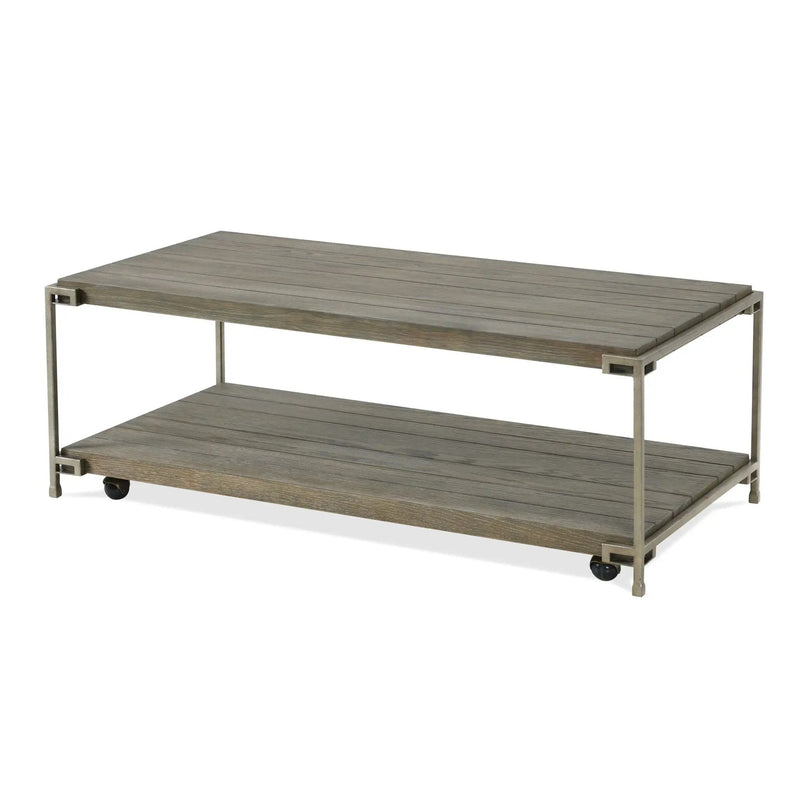 Corbeta - 3 Piece Metal Frame Wood Living Room Coffee Table And 2 Chairside Tables Set, Aged Graphite - Brown by HouseOfZazla