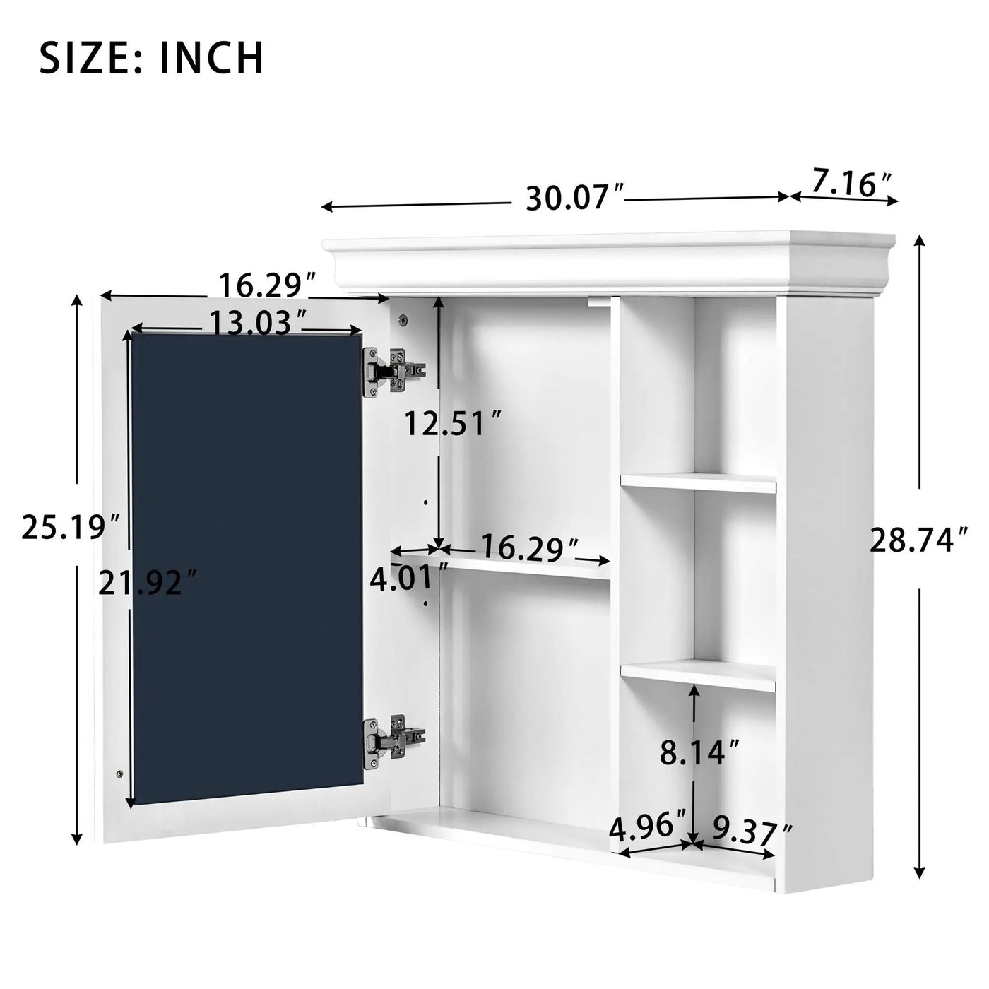 Wall Mounted Bathroom Medicine Cabinet With Mirror And Adjustable Storage With Soft Close Hinges by Unique Piece Furniture