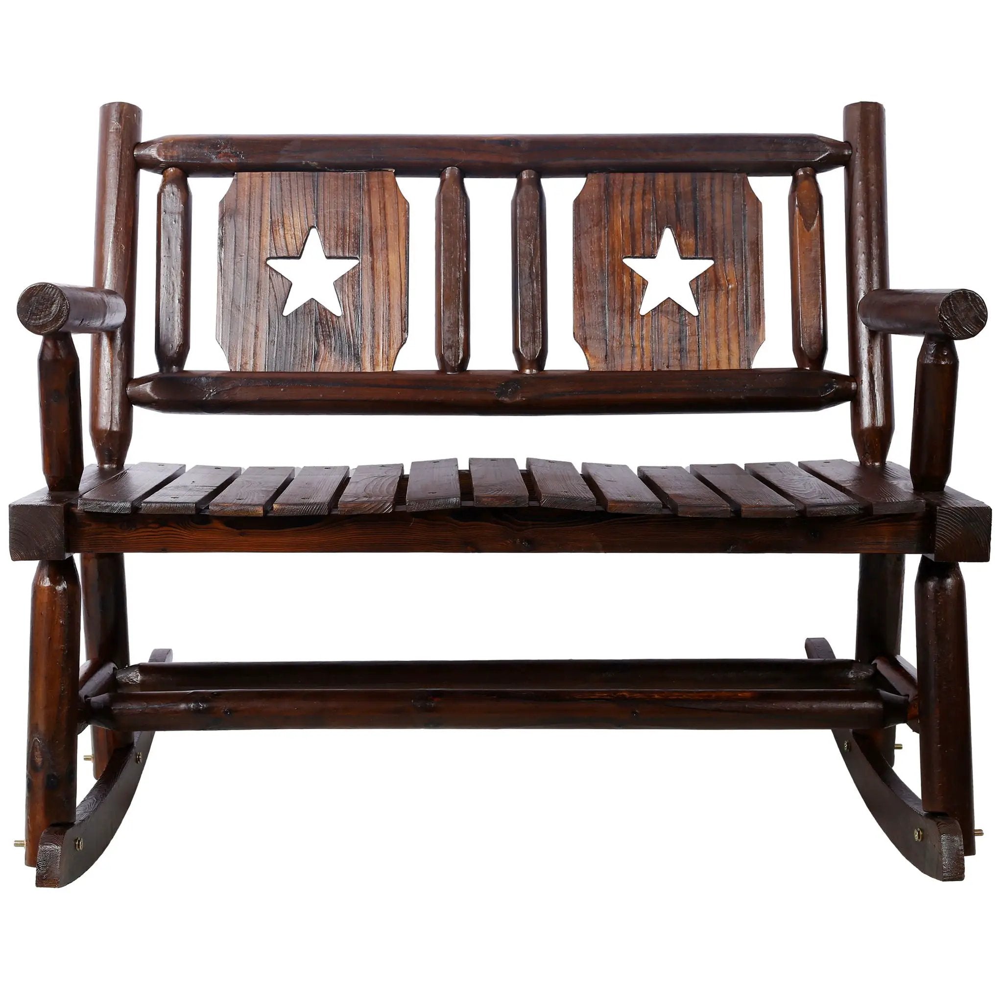 Rustic Outdoor Wood Rocking Bench Double Rocking Chair For 2 Persons With Curved Seat, Porch Rocker - Brown by HouseOfZazla